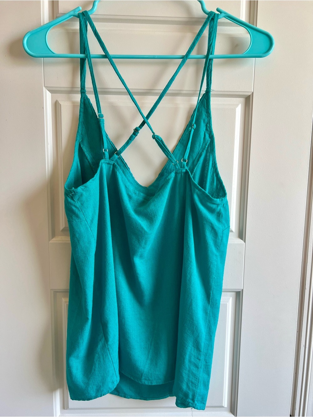 Umgee Teal Crochet-Trim Linen Casual Crisscross Camisole boutique - Picture 6 of 8